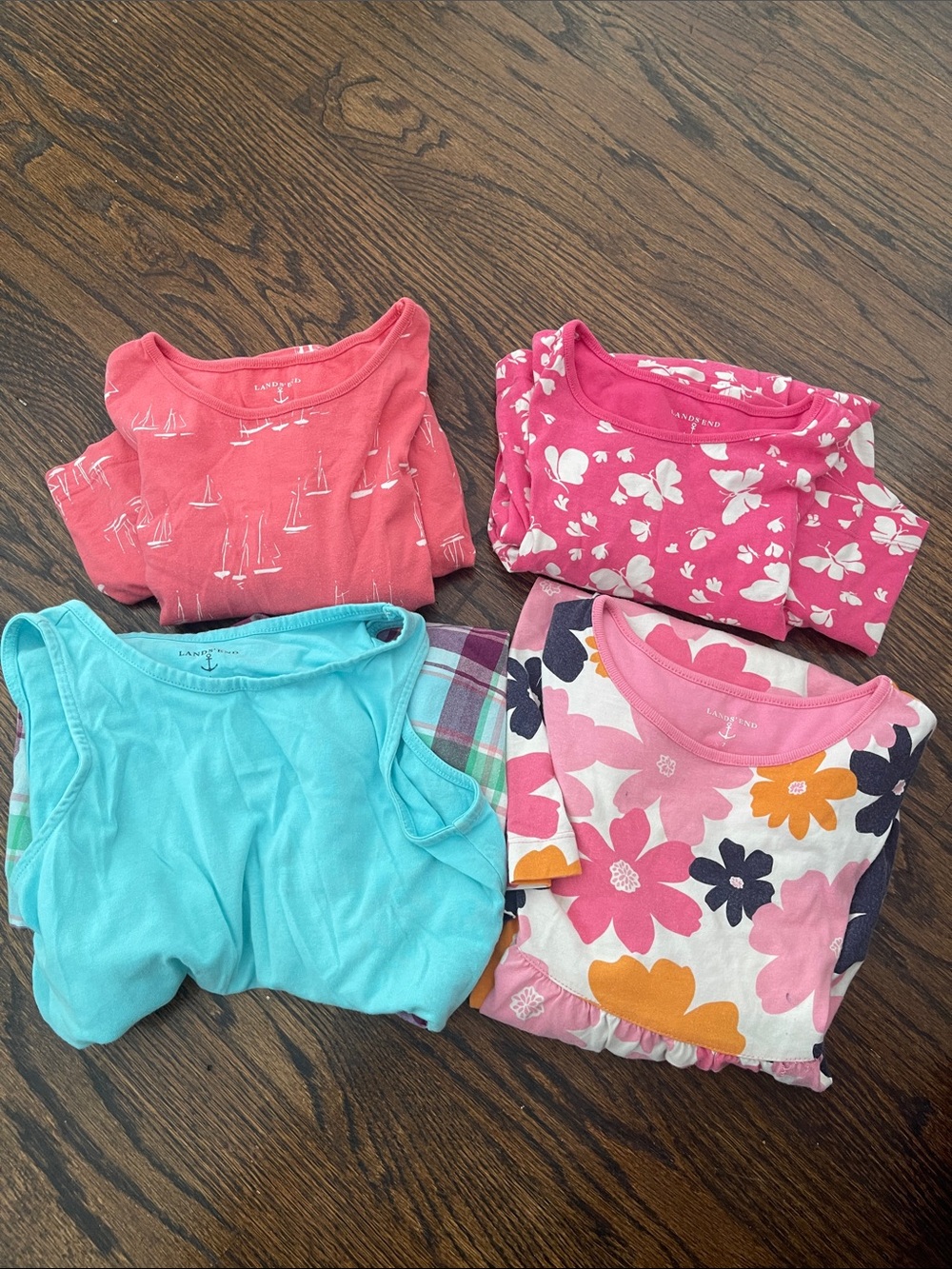 Lands' End Girls' Coral, Hot Pink, Aqua & Floral  4pcs dresses set